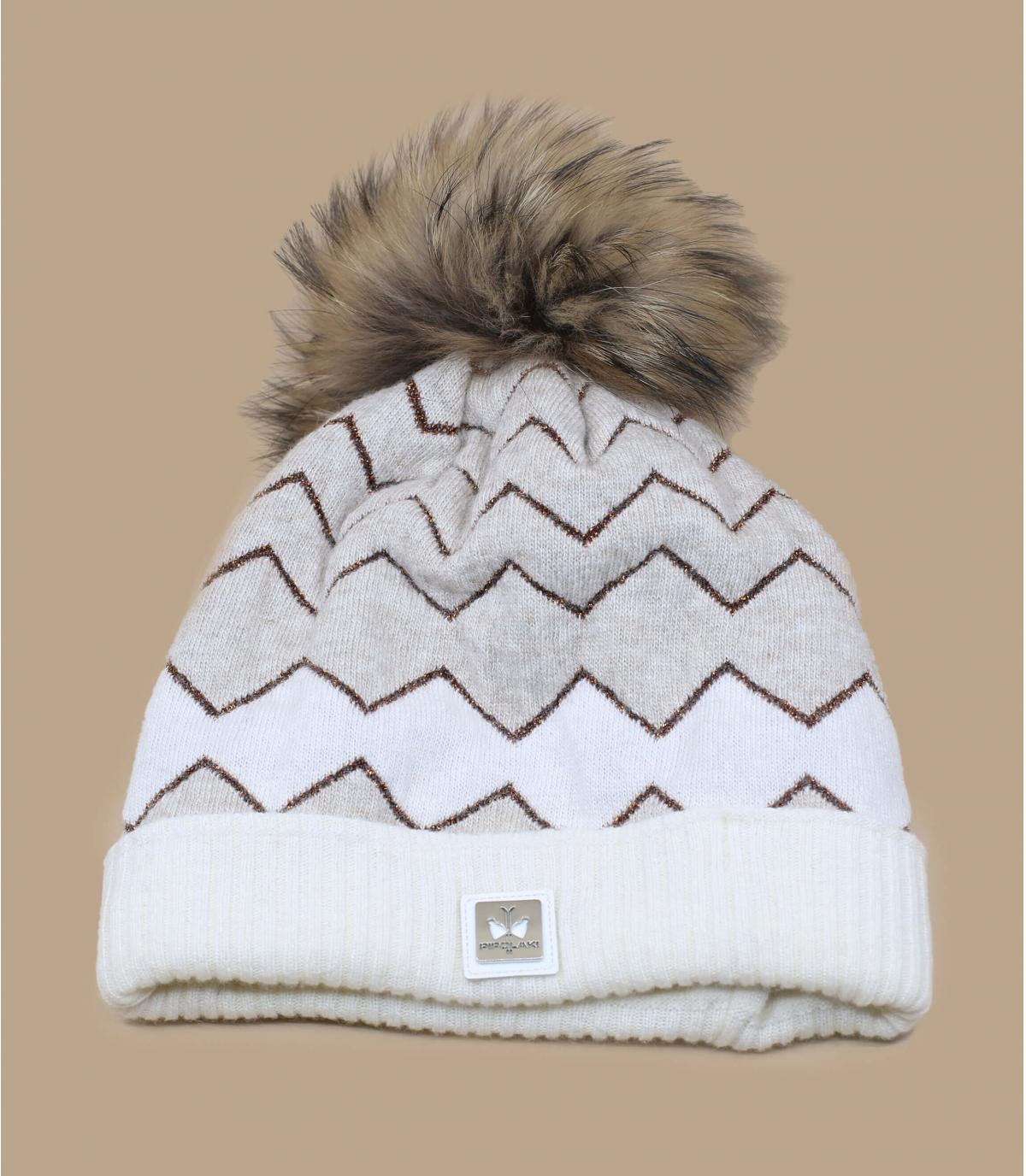 beige beanie pompom stripes Olivia beige